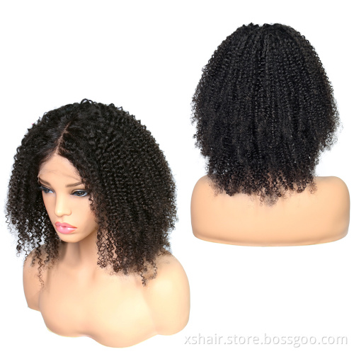 Factory Direct Sale Brazilian Bob Afro Bang Kinky Curly Closure Frontal Wig Human Hair Wig Curly Natural Lace